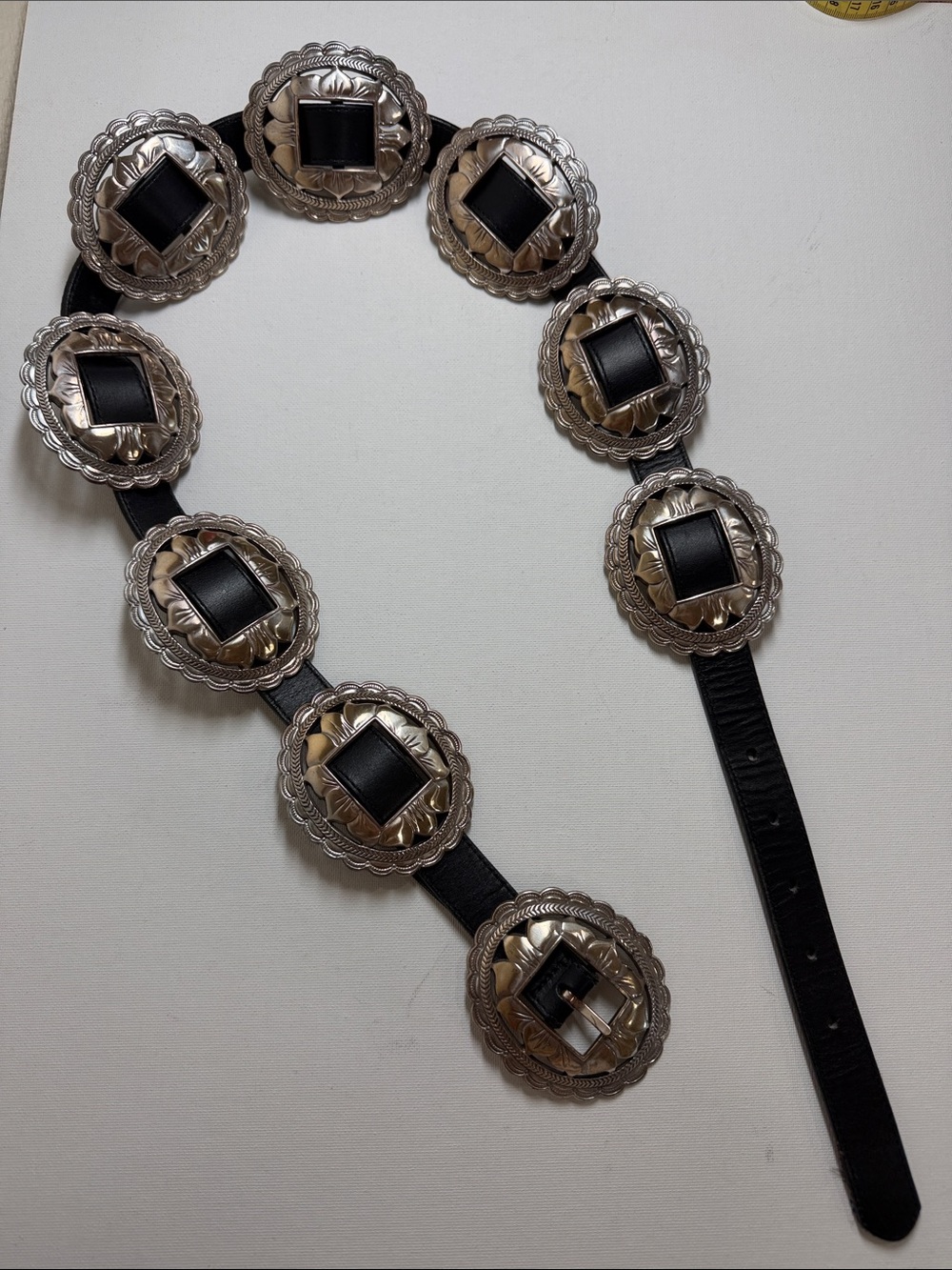 Brighton Black Leather Concho Belt with Silver Medallions